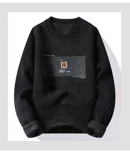 Men's Fleece Lined Pullovers Fashion Sweaters Autumn Winter Jumpers Fashion New Jersey Men's Clothes.