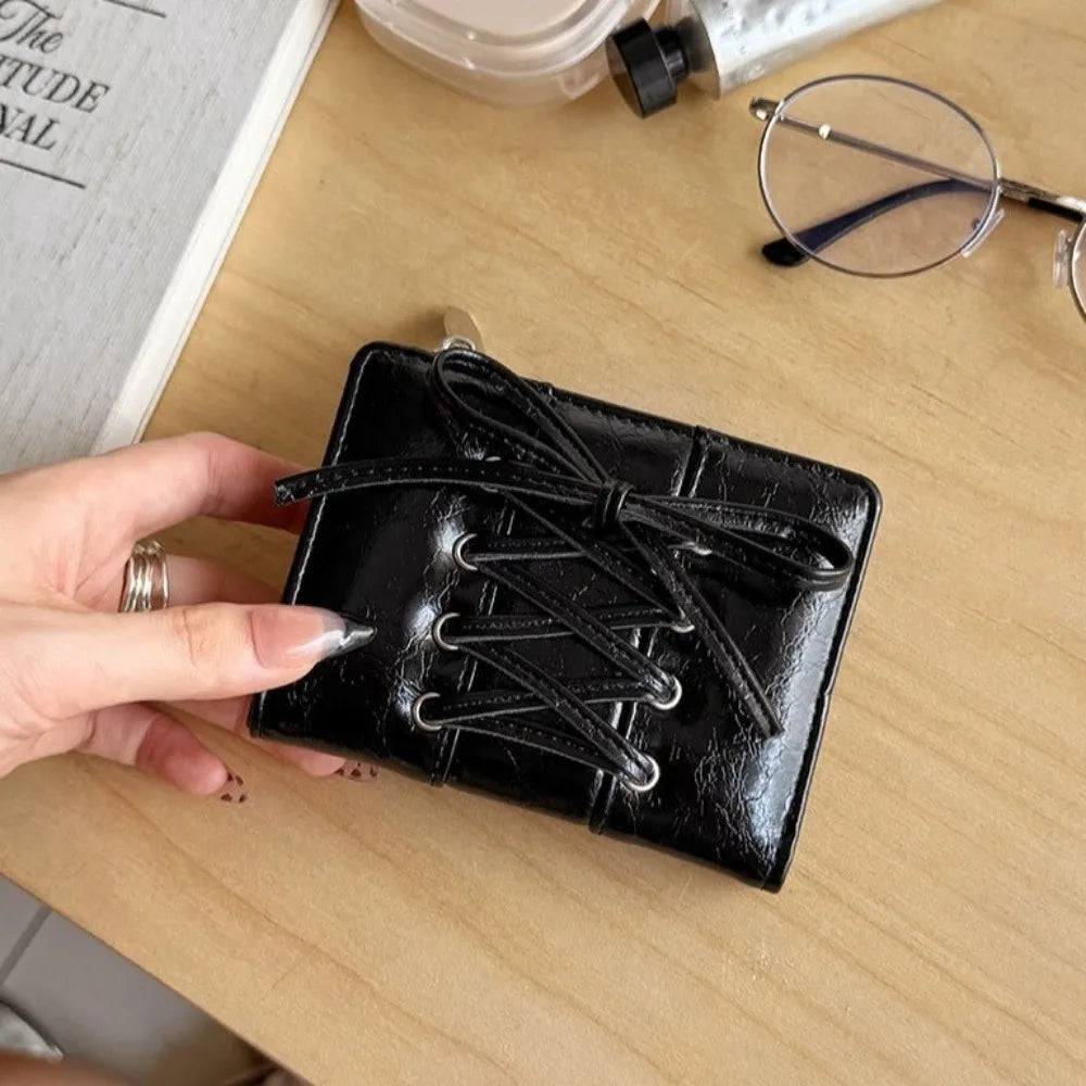 YK2 Strap Bow Women Wallets Short Wallets Card Holder Folding Zipper Coin Purse Girl PU Leather Coin Pouch Casual Clutch Bag.