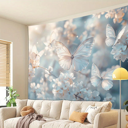 1 piece peony butterfly tapestry, polyester fabric, machine washable, suitable for living room, bedroom, office decoration.