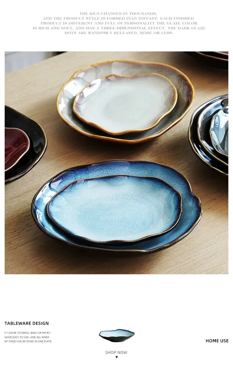 Irregula Ceramic Beef Plate Rice Noodles Soup Bowl Breakfast Bread And Beef Egg Plate.