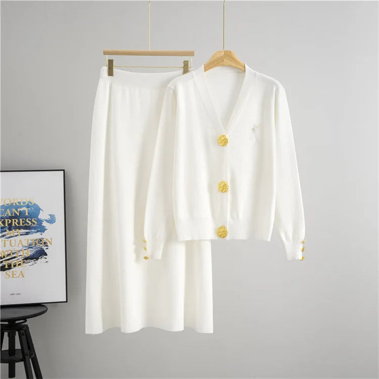 Women Knitted Sweater Muslim 2 Piece Set Cardigan Single Breasted Coat Long Skirt Suit Knit Outfits Morocco Autumn Winter 2025.