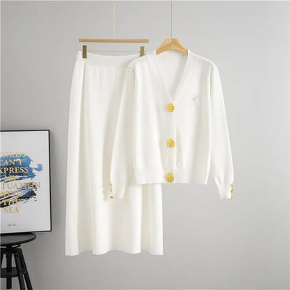 Women Knitted Sweater Muslim 2 Piece Set Cardigan Single Breasted Coat Long Skirt Suit Knit Outfits Morocco Autumn Winter 2025.