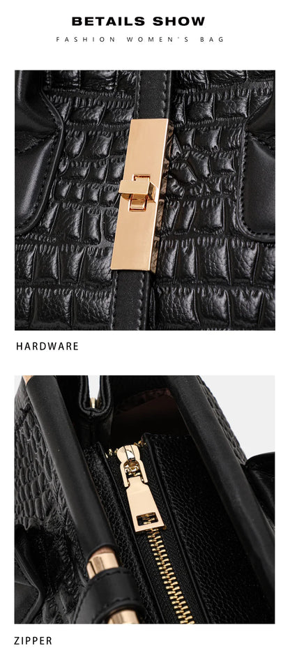 Aidrani Genuine leather women's handbag, fashion crocodile pattern design, high-end luxury cowhide bag large capacity.
