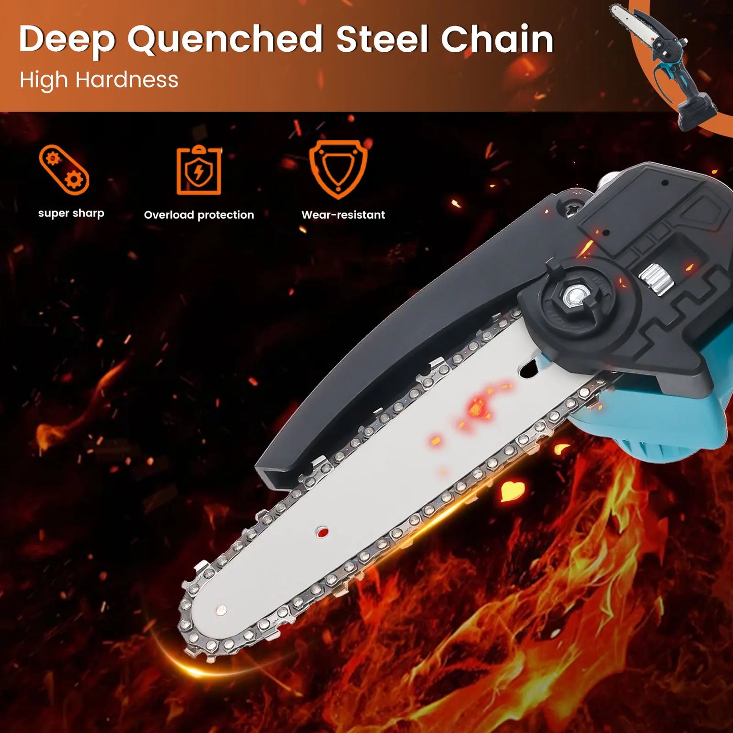 Podofo 6inch Electric Chain Saw Cordless Chainsaw Portable Tree Branch Logging Cutter Woodworking Garden Tool with 2 Batteries