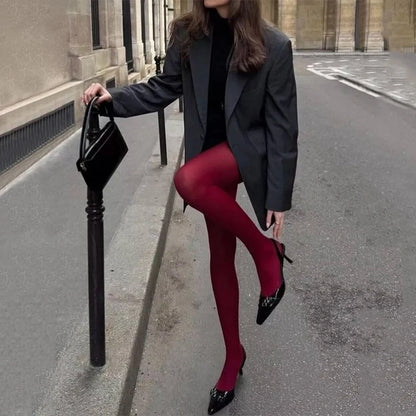 Kave 2024 Autumn Winter Christmas Women 80D Soft Solid Color Semi Opaque Footed Tights High Waist Womens Tights Plus Size Tights.