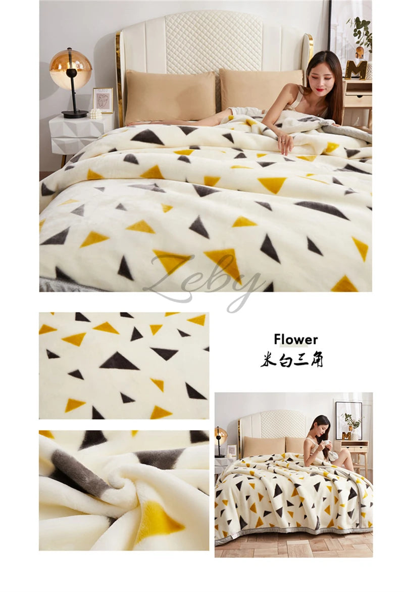 European Style Warm Raschel Blanket for Winter High End Soft Thicken Warmth Weighted Blanket Double Side Flocked Comforter Duvet