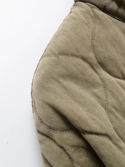 ZW Women's Cotton Jacket  2025 New Arrival Vintage Lenzing Rayon High Collar Large Pocket Decorative Quilted Coat for Women