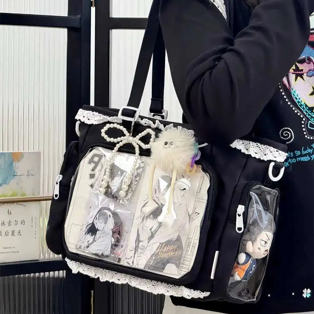 New Y2K Cute Japanese Ita Bag Lolita Girl Transparent Shoulder Tote Bag Large Capacity Crossbody Casual Bag DIY Display Handbags.