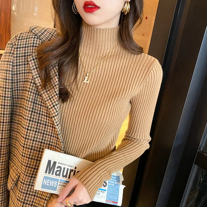 Winter Langarm Mock Neck Gestrickte Frauen Pullover Pullover Schlank Stricken Pullover Frauen Tops Blusas Mujer De Moda 2024 Blusa J995