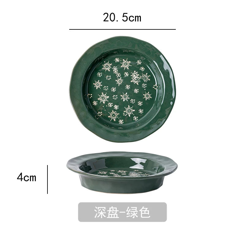 1PC Exquisite Christmas Tableware Ceramic Plates Fruit Salad Plates Breakfast Milk Mugs Household Kitchen Ceramic Noodle Bowls