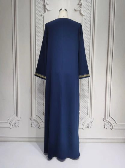 Elegant V-Neck Beading Embroidery Abaya For Muslim Woman 2025 Casual Loose Moroccan Saudi Dubai Kuwait Morocco Stylish Kebaya.