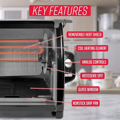 Electric oven 1000W Large capacity chicken oven 25-250℃ household oven knob temperature control.