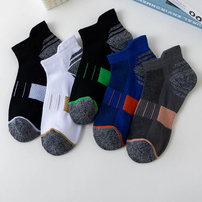 5 Pairs Socks Men's Short Socks Sweat Absorbent and Odorous Basketball Socks Running Sports Socks Breathable Mesh Men's Socks.