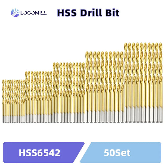 LOCO 50 Stück Titanbeschichtete Bohrer HSS Schnellarbeitsstahl-Set Werkzeug Hochwertige Elektrowerkzeuge 1/1,5/2/2,5/3 mm