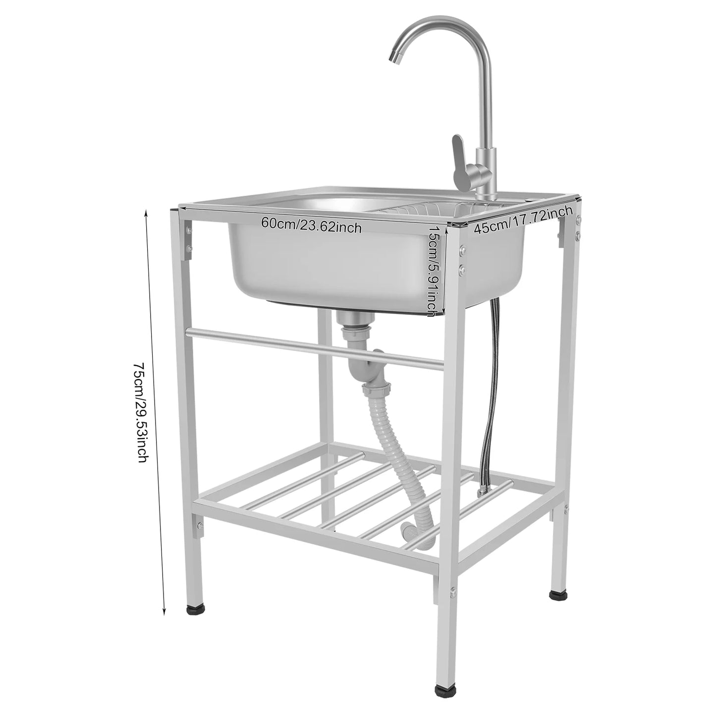 Edelstahl-Waschbecken mit Korb, einzelne Schüssel, kommerzielles Waschbecken, freistehendes Kalt- und Warmwasserhahn-Waschbecken für Küchen, Waschräume, Bars