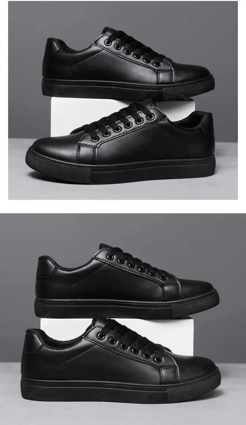 White Black Men Shoes Comfortable Casual Skateboard Shoes Men Solid Leisure Sneakers Lightweight Walking Shoes.