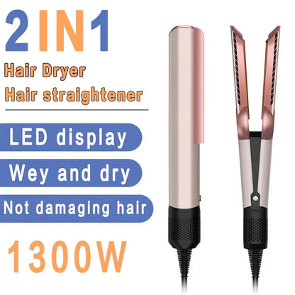 2-in-1 Professional Quick Dry Hair Dryer and Straightener Negative Ion Iron Long Lasting Styling Tool Wet and Dry  Curling Iron.