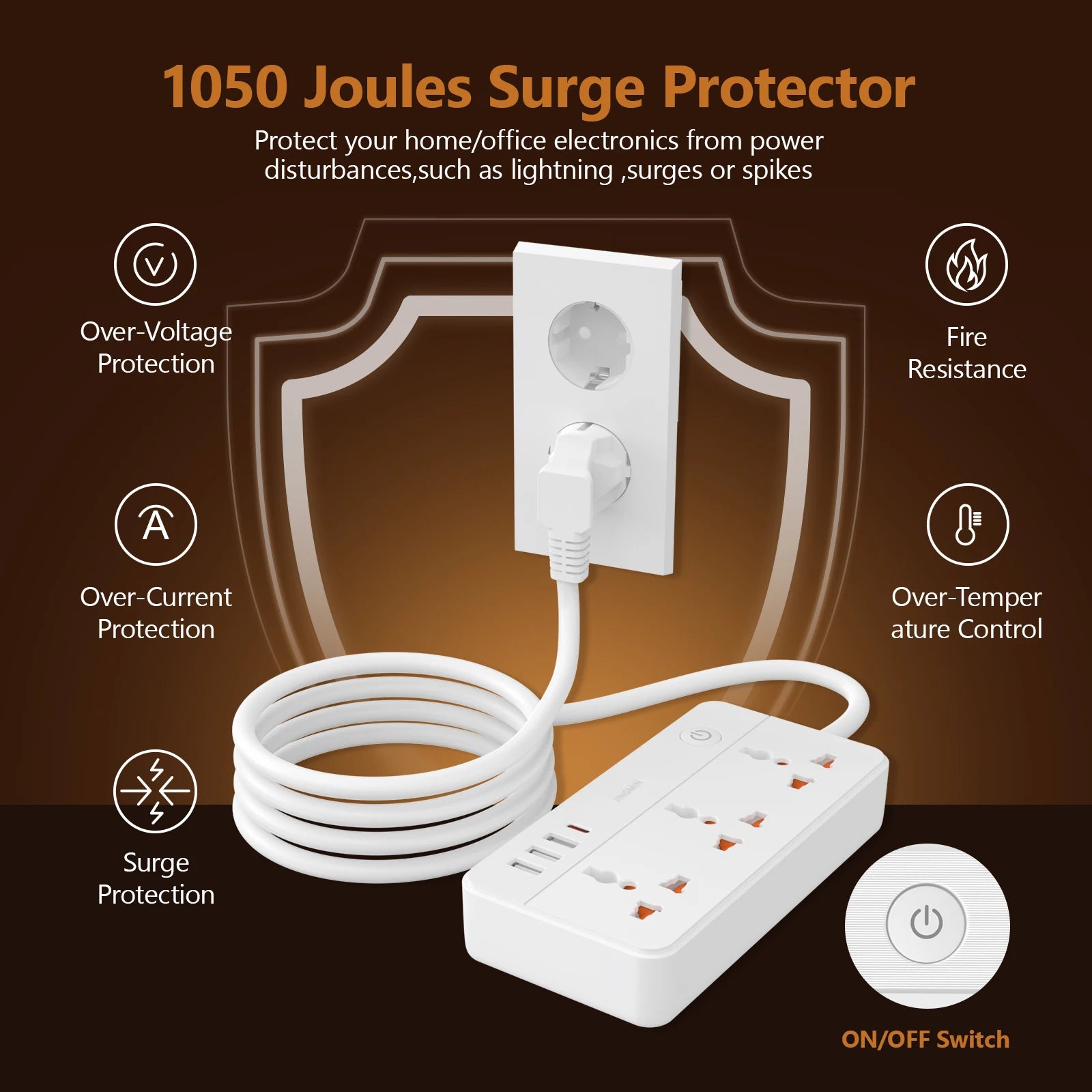 Power Multi Tap Universal Stecker EU Steckdose Steckdosenleiste mit 1,9 m Verlängerungskabel AC Typ C USB Port Charge PD 20 W Steckdose.
