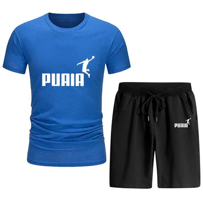 Summer 2025 new men's short sleeve T-shirt sports set Outdoor casual jogging men's cotton round neck T-shirt + shorts 2 sets.