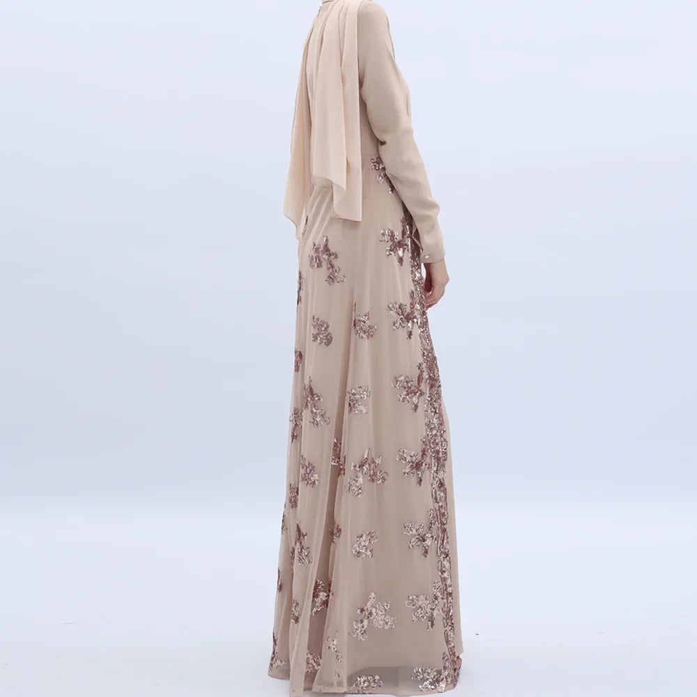 Mode muslimische Abaya Kleider Damen bekleidung solide Pailletten Kleid Nationalität Vintage hoch taillierte Damen kleid Herbst kleidung.