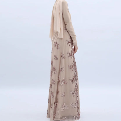 Mode muslimische Abaya Kleider Damen bekleidung solide Pailletten Kleid Nationalität Vintage hoch taillierte Damen kleid Herbst kleidung.