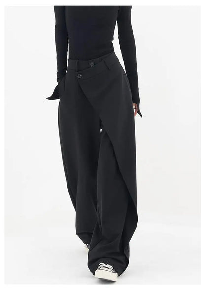 HOUZHOU Women Wide Suit Pants High Waist Gothic Japanese Style Baggy Black Trousers Irregular Straight Pants Casual Streetwear.