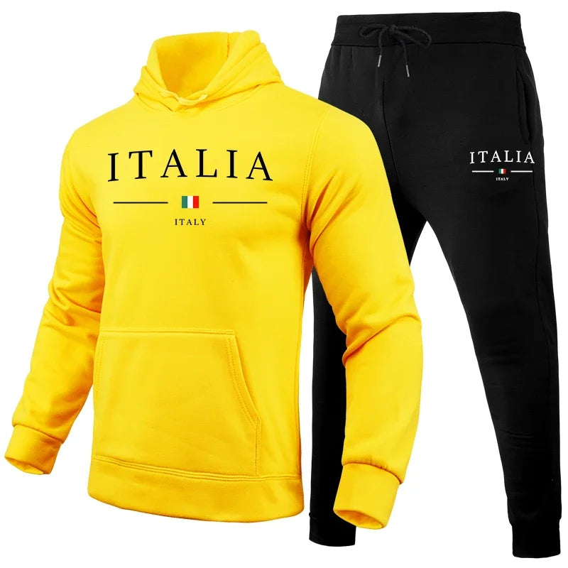 Italy Fashion Men's Sportswear 2pcs Set Hoodies&Sweatpants High Quality Male Daily Casual Sports Jogging Suit Winter Gym Outfits.