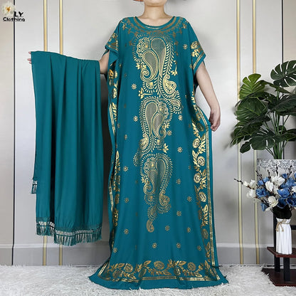 Neue Sommer Abaya für Frauen lässig Kurzarm weiches Baumwoll kleid Dubai Kaftan lose Dame Maxi Islam afrikanisches Kleid mit großem Schal
