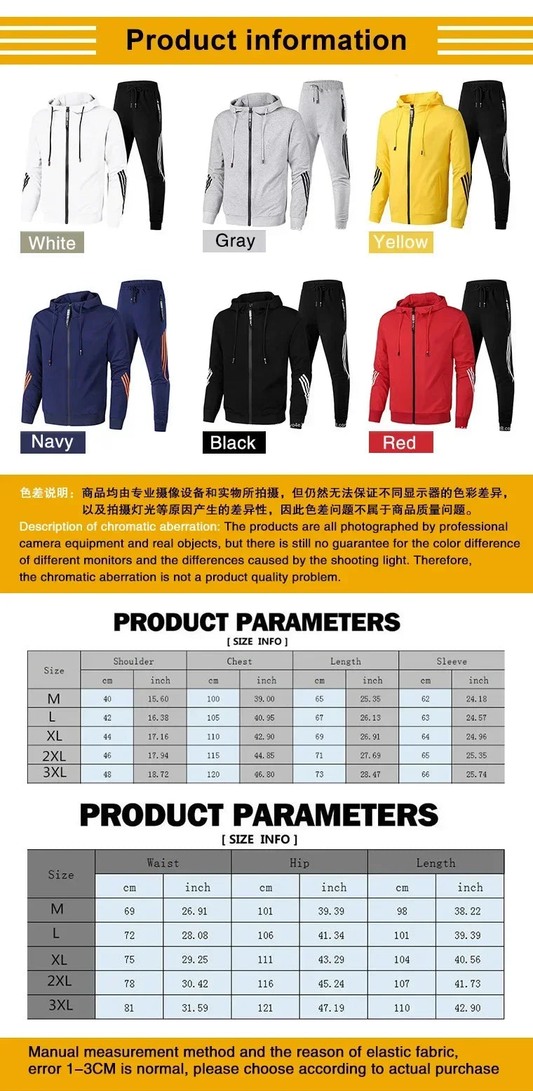 Spring and autumn new men's brand clothing gym sportswear 2 sets zipper jacket + leisure sports jogging pants 2 sets.