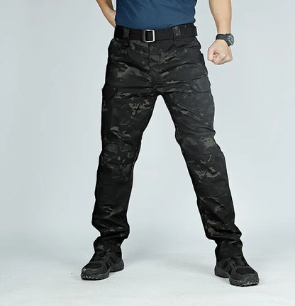 Autumn Tactical Sets Men Outdoor Breathable Short Sleeve Tshirt+Waterproof Straight Pant 2 Pcs Suits Camo Multi-pocket Cargo Set.