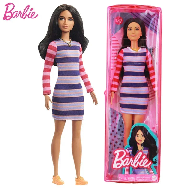 Original Mattel Barbie Fashionistas Doll Floral Dress with Sweet Casual Clothes and Accessories Toys for Girls Collection Gift