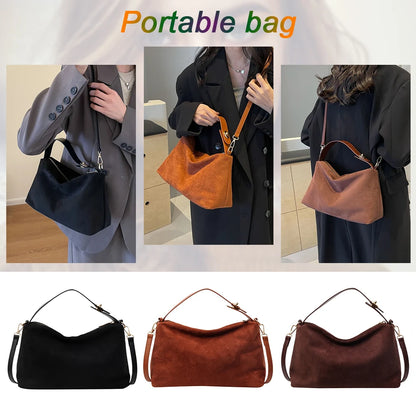 Women Suede Shoulder Bag Adjustable Strap Crossbody Bag With Inner Pocket Handbag Zipper Clutch Purse for Work Travel.