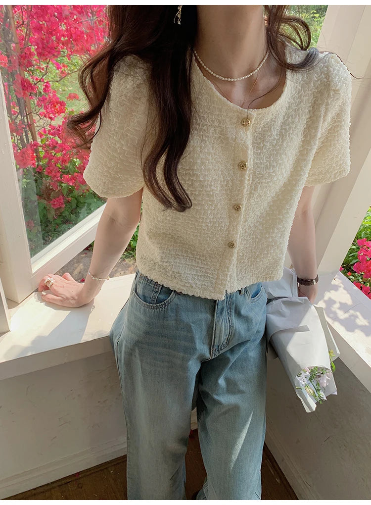 New Summer Short Sleeve O-Neck Women Shirt Sweet White Shirt Blouse Women Tops 2025 Blouses Shirts Blusas Para Mujer Blusa XL183.