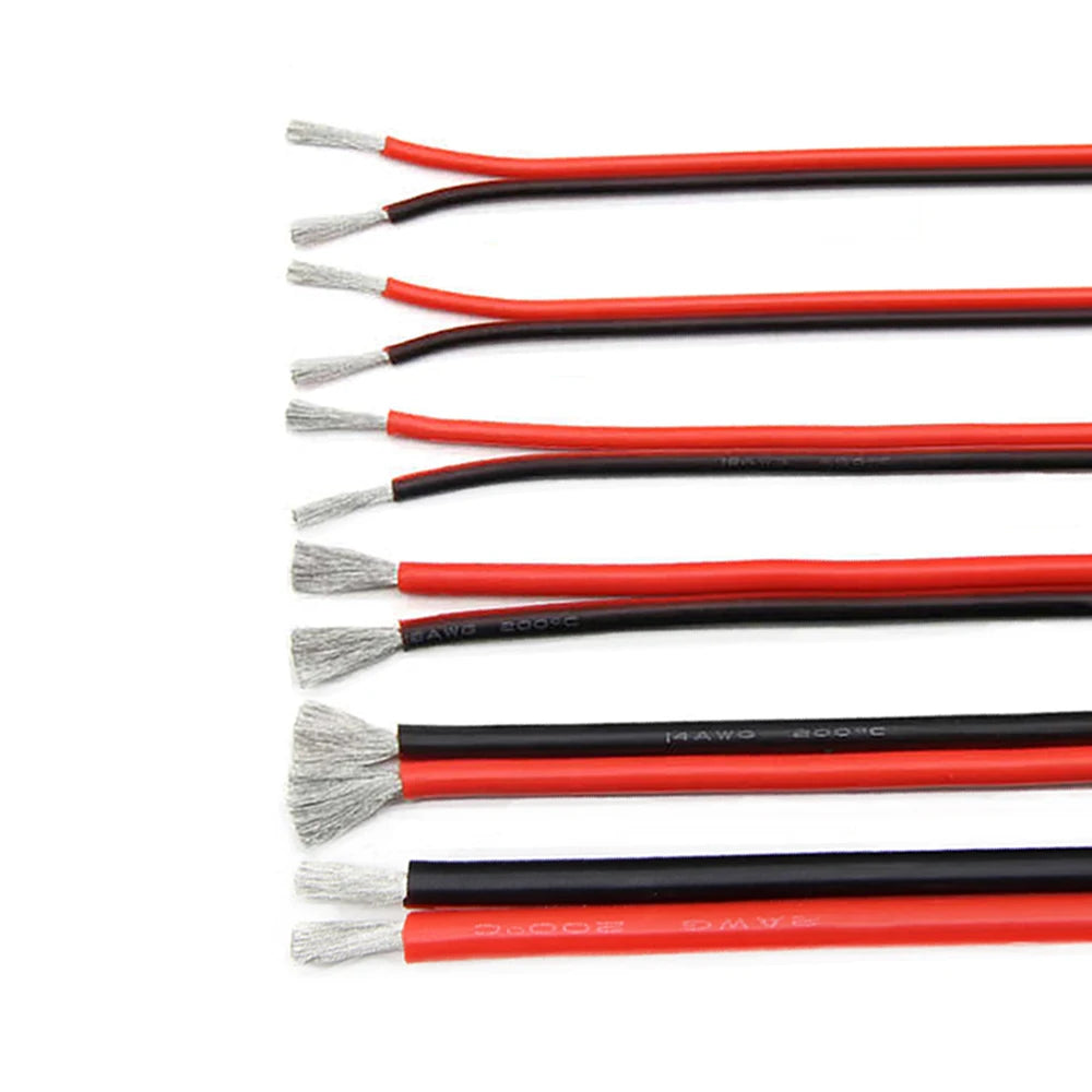 Super Soft 2 Pin Black Red Silicone Cable 28awg 26 24 22 20 18 16 14 12awg 10awg 8awg High Temperature Resistant Tin-Copper Wire.