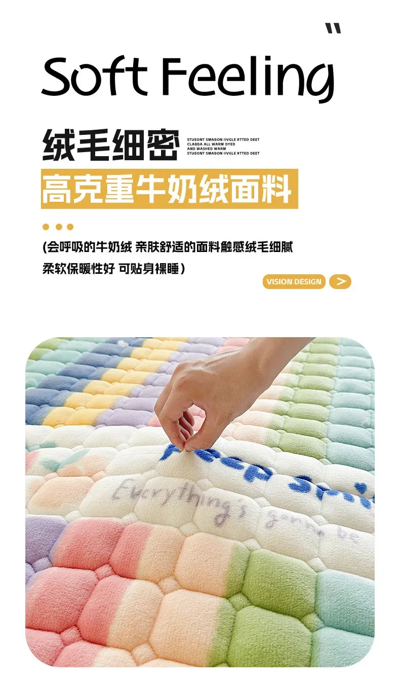Winter Soft Thick Flannel Mattress Toppers Dormitory Single Double Bedspread Warm Bed Sheets Mattress Cover Fold Tatami Thin Mat.