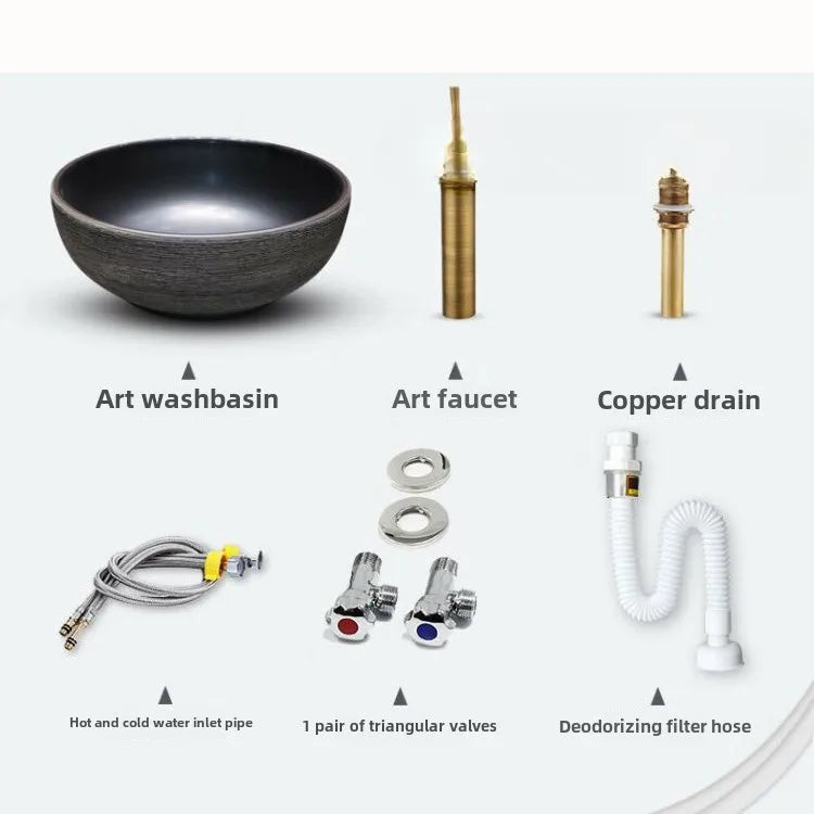 Jingdezhen Keramikgefäßwaschbecken – handgefertigtes rustikales Schwarz- und Sandkunstwaschbecken mit Spritzschutz-Design für den Badezimmer-Waschtisch individuell anpassbar