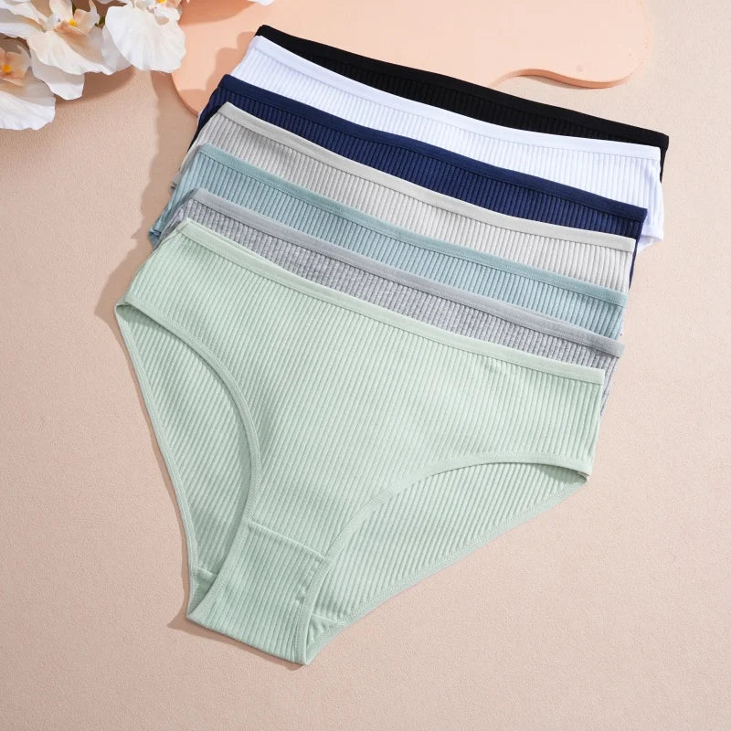 5PCS Women's Cotton Panties Sexy Low Waist Briefs Striped Underpants Female Comfortable Stretch Lingerie Ladies Soft Underwear.