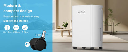 LOEFME 2L Dehumidifier Moisture Absorbers Home Air Dryer Electric Dehumidifier 12L/Day Dehumidification Timer 3 Modes W/ 3M Hose.