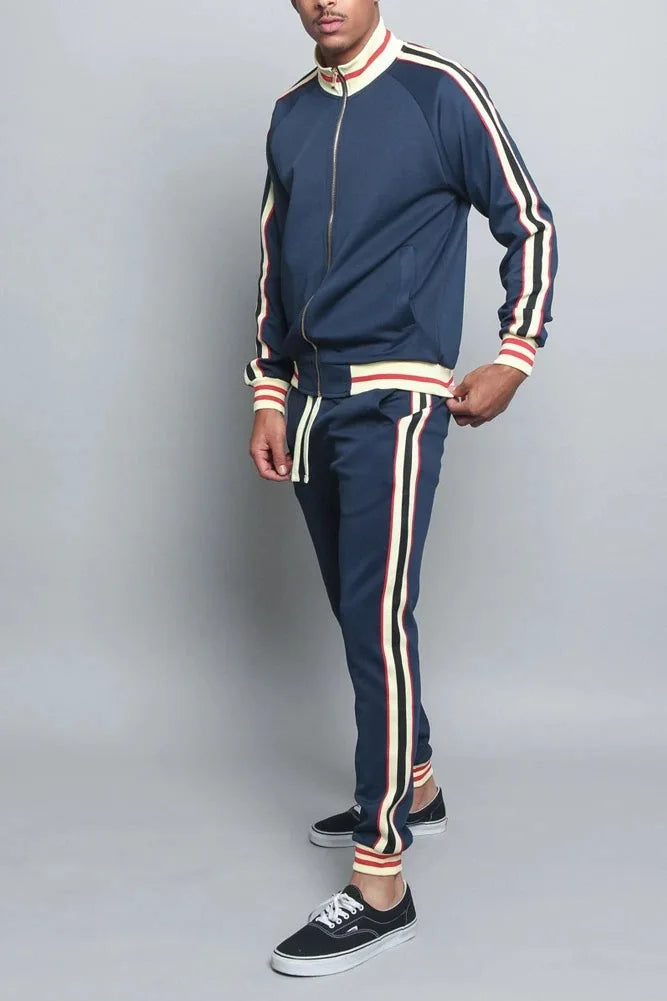 Supzoom New Arrival Top Fashion Leisure Uniform Autumn And Winter Couples Casual Striped Sports Running Sportswear Men Set.