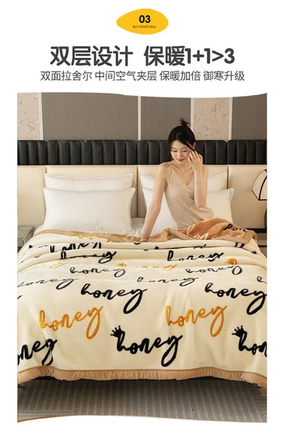 Double-deck Thickening Blanket Winter Dormitory Siesta Plush Fur Quilt Keep Warm Soft Comfortable Coral Fleece Sheet Bed Cover.