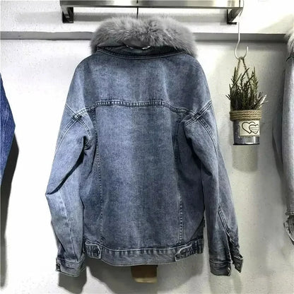 Frauen Denim Kosten Einreiher Taste Jacken Fleece Patchwork Strickjacke Taschen Oberbekleidung Casual Warm Solide Lose Fit