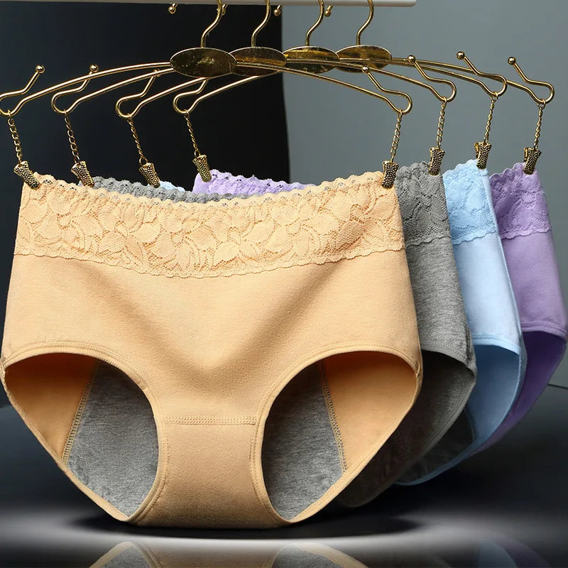 1pcs Cotton Womens Mid Waist Leak Proof Menstrual Panties Females Lace Widen Period Physiological Briefs Ventilate Comfort Panty.