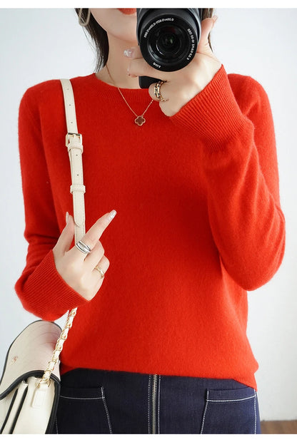 Herbst und Winter Kaschmirpullover Damen Rundhalspullover lässig gestrickt Top Damen kurze Unterwolle Mode 18 Farben