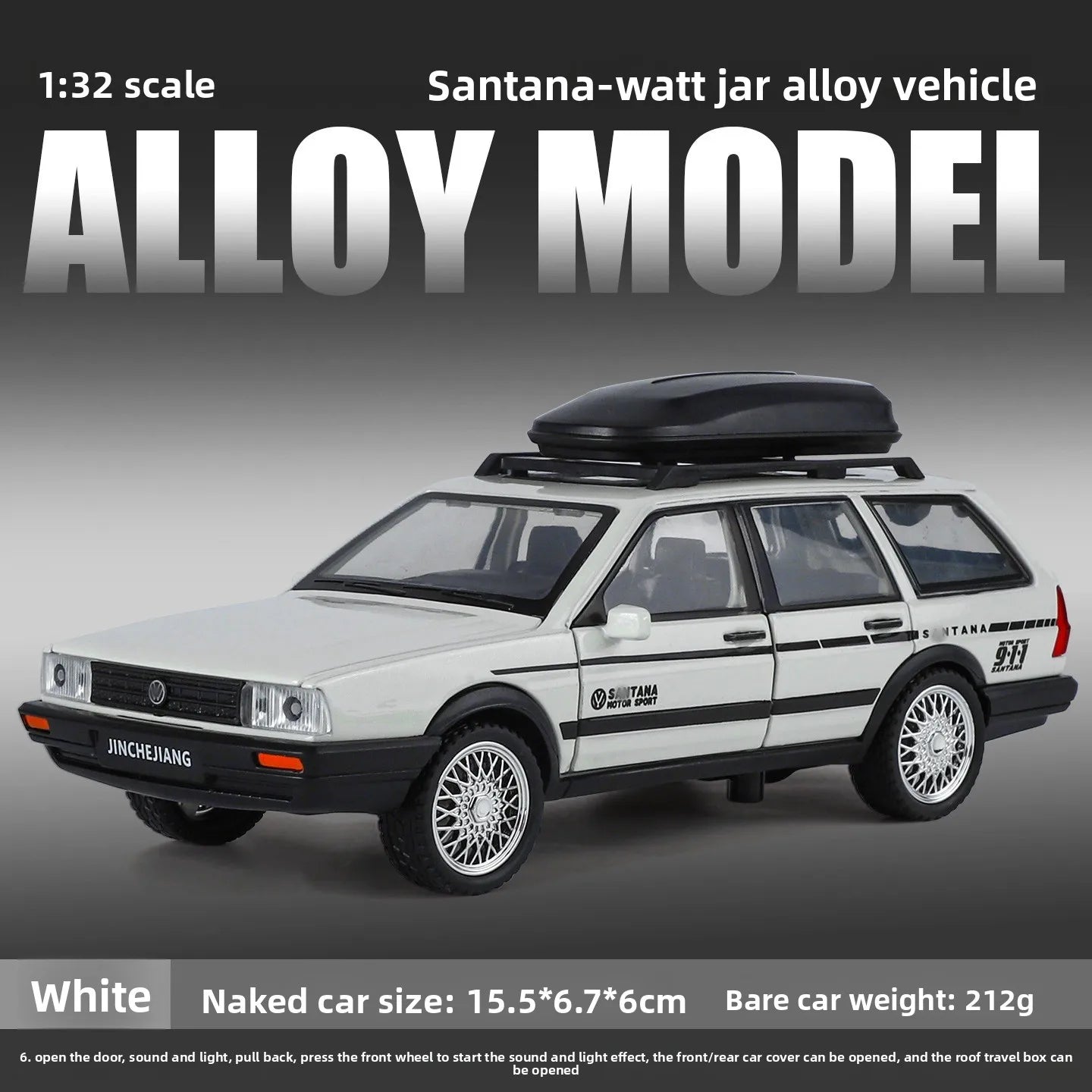 Diecast 1:32 VW SANTANA Wagon Alloy Car Model with Sound Light Children Boy Birthday Gift Toy Vehicles Miniature Voiture