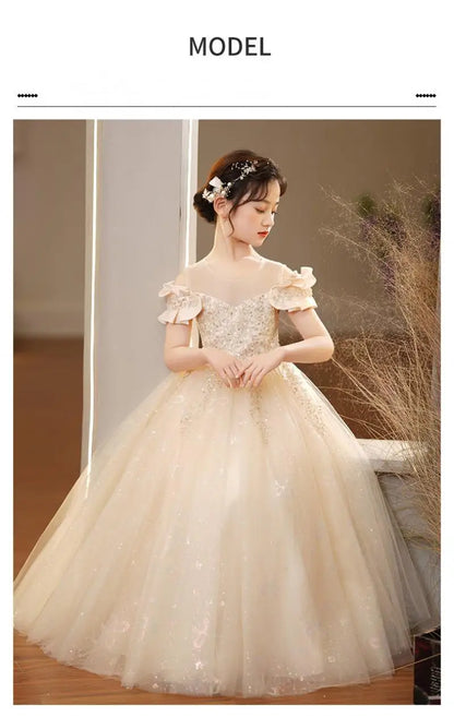 Neue Jugend Mädchen Prinzessin Mesh Kleid Hochzeit Blumen mädchen Kleid Schul wettbewerb Klavier lange Leistung Kleid für 3-12 Jahre.