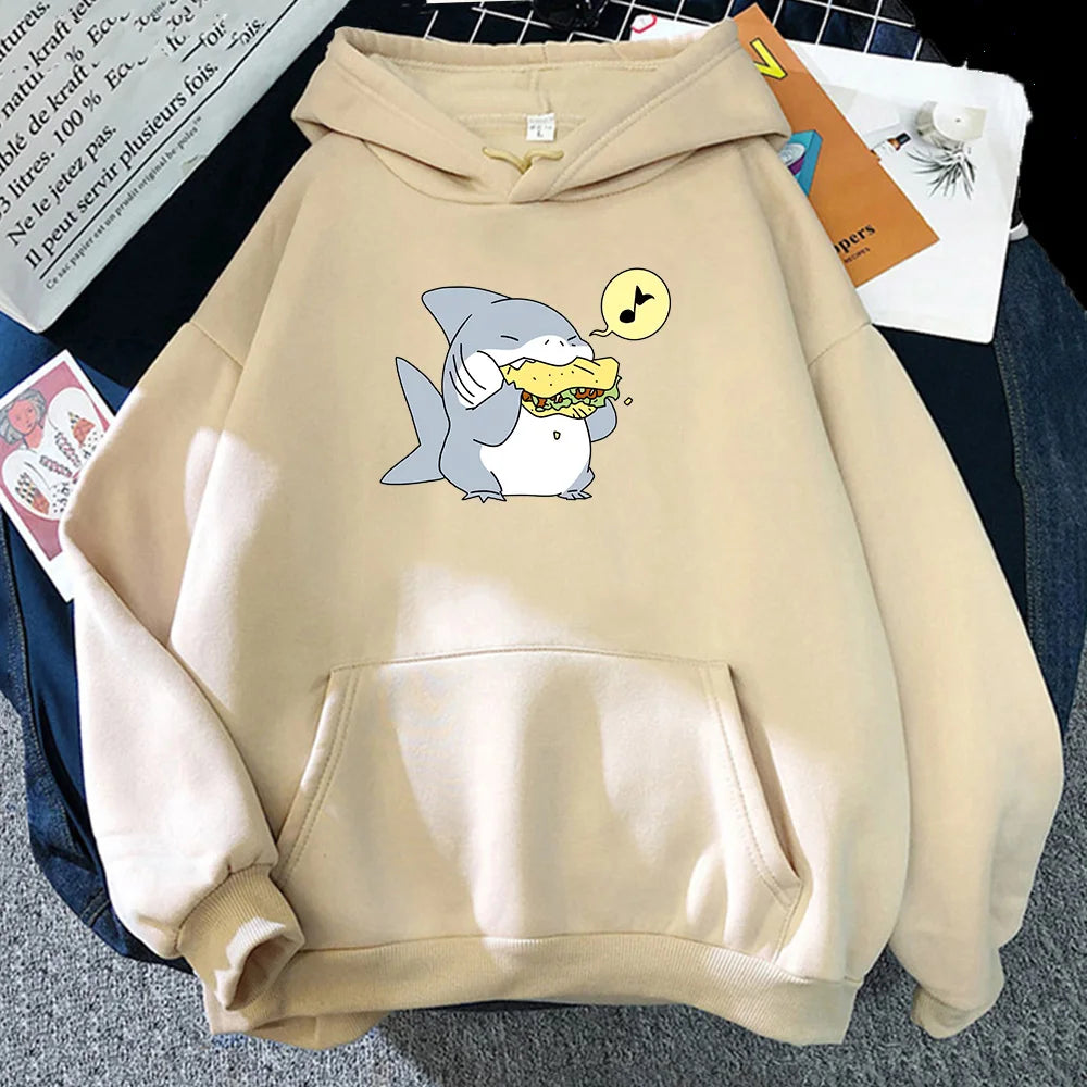 Jeff The Landshark Cute Hoodies Cartoon Print Harajuku Manga Sweatshirt Long-sleeved Fleece Clothing Sudaderas Casual Pullovers.