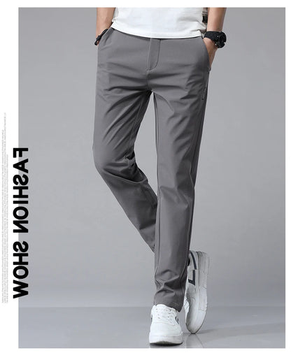 Korean Men's Warm Golf Pants Slim Straight Winter Thick Fleece Casual Pants Business Fashion Stretch Thermal Trousers Male.