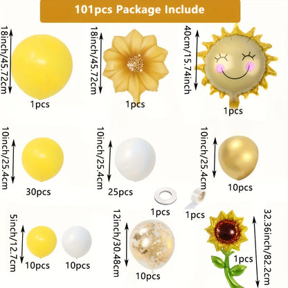 Das 101-teilige Sonnenblumen-Gelbe Ballon-Girlanden-Set ist perfekt für Geburtstags-, Jubiläum-, Hochzeits-, Party-Dekorationen im Innen- und Außenbereich.