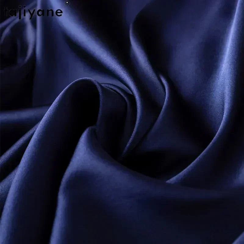 Tajiyane Damen-Langarmshirt aus 93 % Maulbeerseide, 7 % Elasthan, 19 Momme, Satin-Seidenknöpfe, Oberteil, Bluse, Büroarbeit, Chemise Femme