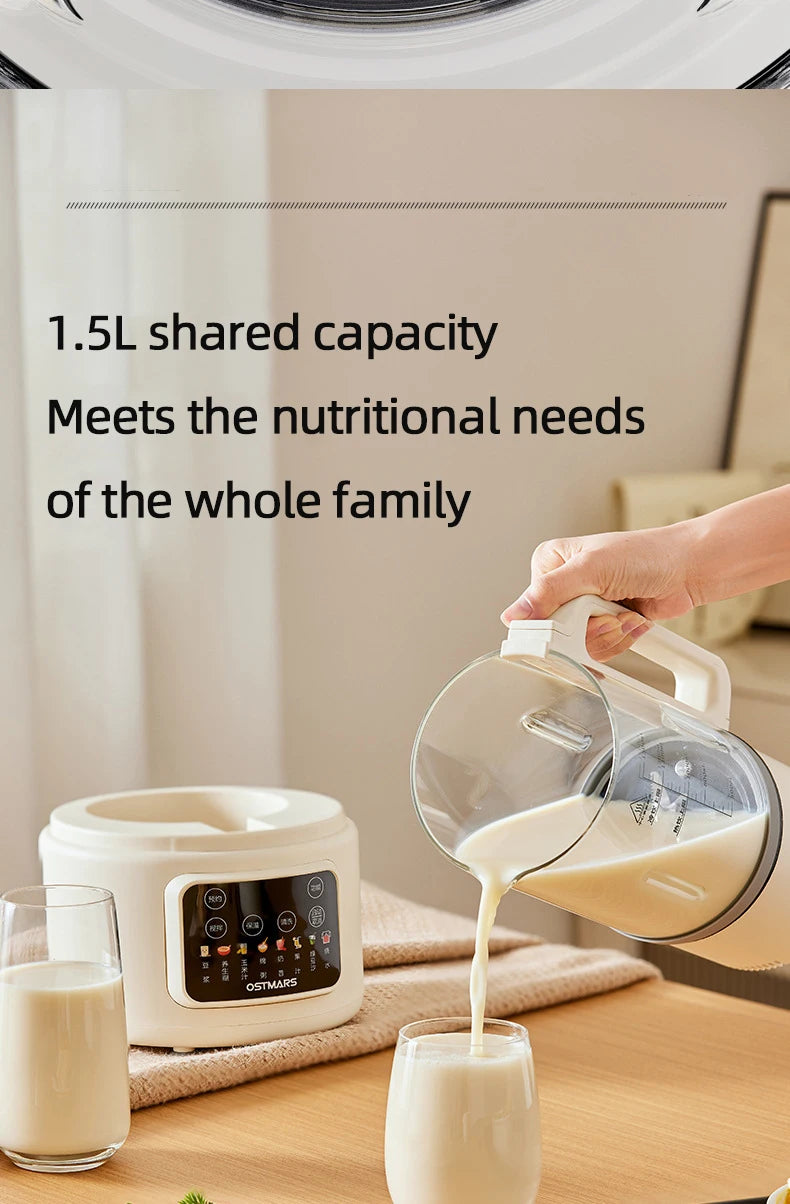 1.5L Soybean Milk Machine Wall Breaking Machine with Soundproof Cover Multifunctional Fruit Vegetable Juicer Automatic Blender.